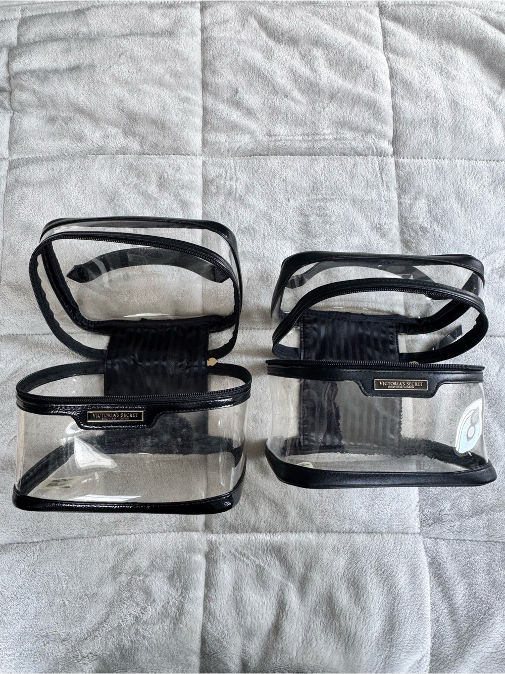 Victoria's Secret Clear Cosmetic Pouches with Black Trim (Set of 2)